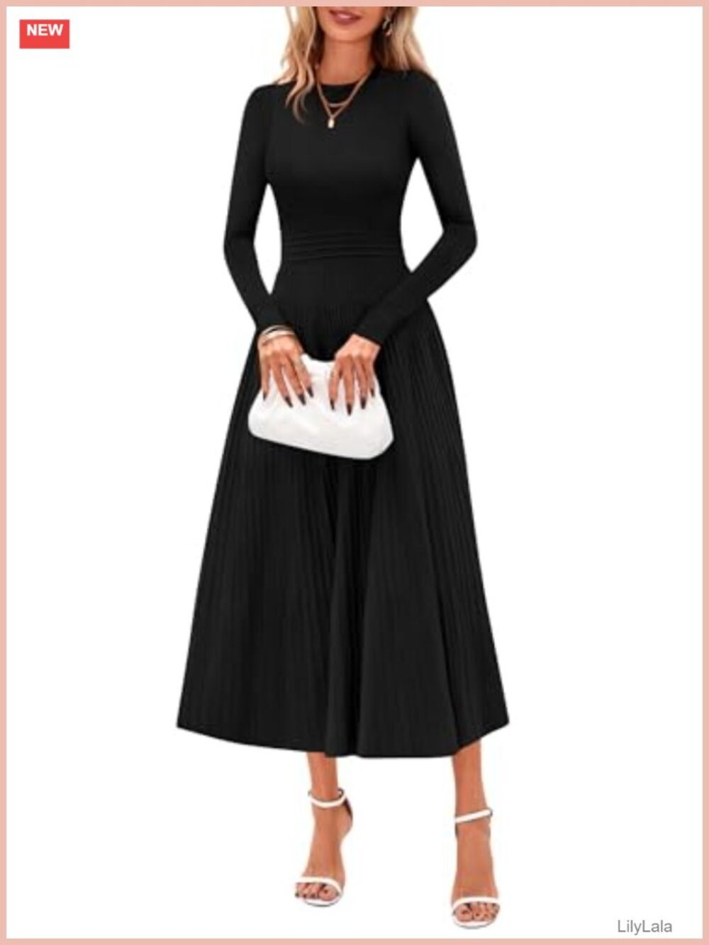 PRETTYGARDEN Long Sleeve Knit Midi Sweater Dress